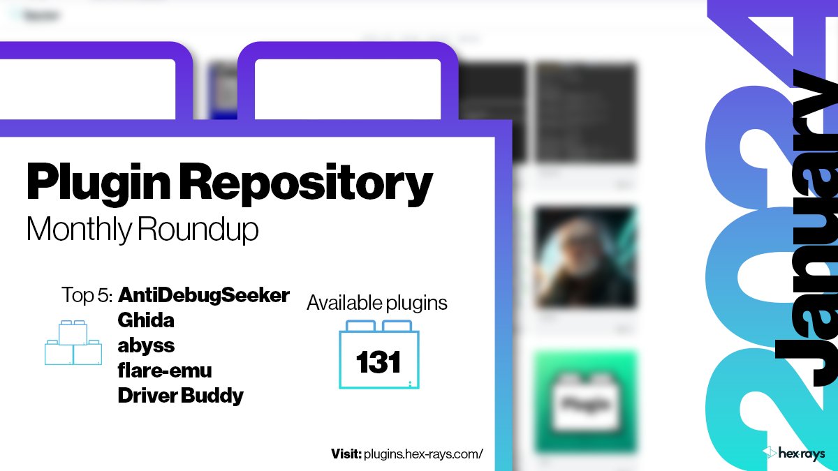 HexRaysSA's tweet image. New year - new leader! AntiDebugSeeker was the most downloaded #IDAplugin in January! The 3rd place was for abyss. Congratulations to Driver Buddy for its first appearance in the chart. Got a cool plugin? Publish it today🌐plugins.hex-rays.com

#PluginRoundup #IDAPython