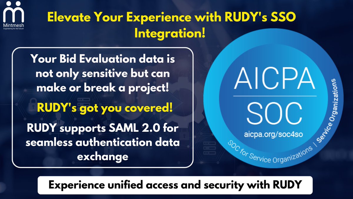 MintMesh's tweet image. Upgrade your user experience with RUDY&apos;s secure Single Sign-On (SSO) Integration! 🔐✨ 

Whether using Microsoft Azure AD, Okta, SailPoint, or any Identity Provider, RUDY has you covered! 🛡️🔒 

Experience unified access and heightened security now. #SSOIntegration #Security