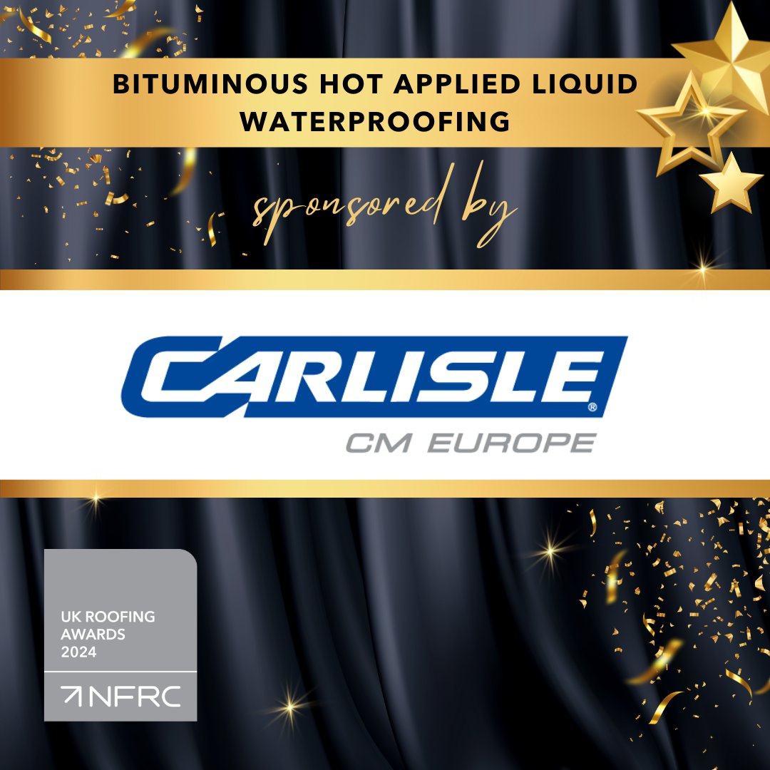 NFRC (@thenfrc) on Twitter photo We are pleased to confirm that <a href="/CARLISLE_CM_UK/">CARLISLE_CM UK</a> will sponsor the Bituminous Hot Applied Liquid Waterproofing category at the UK Roofing Awards 2024.
Tickets available now: bit.ly/RA2024tix We are pleased to confirm that <a href="/CARLISLE_CM_UK/">CARLISLE_CM UK</a> will sponsor the Bituminous Hot Applied Liquid Waterproofing category at the UK Roofing Awards 2024.
Tickets available now: bit.ly/RA2024tix