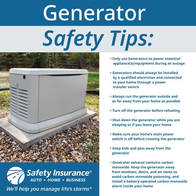 Generators are great to have as backup during a power outage, but improper installation can make them a major hazard to your home. Check out these generator safety tips from @safetyins to help keep you and your family safe. #ManageLifesStorms