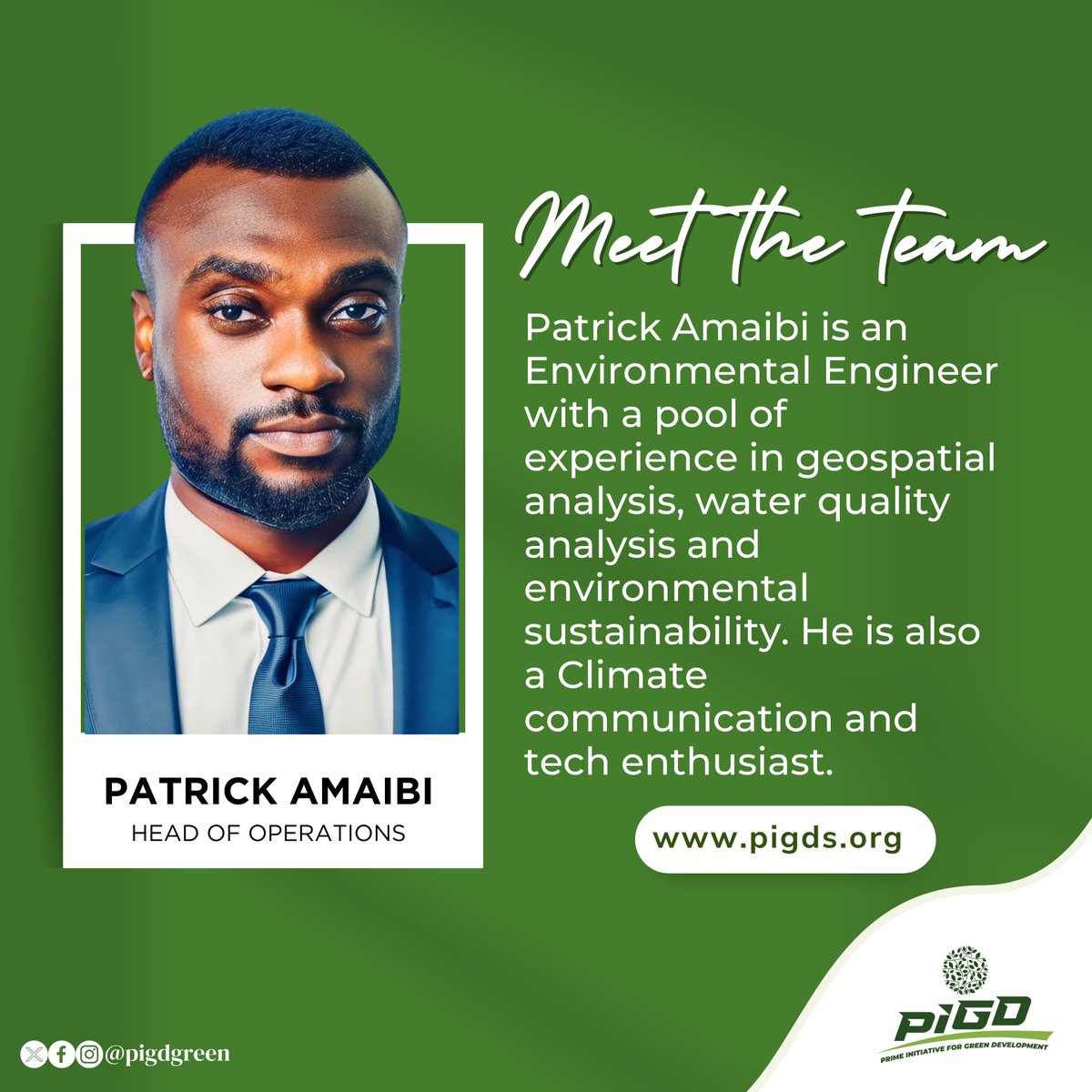 Meet our team <a href="/PatrickAmaibi/">Amaibi Patrick</a> Head of Operations for Prime Initiative for Green Development