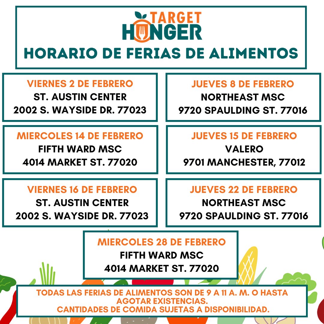 If you need food, we have several Food Fairs in February! Food Fairs are open to anyone, you do not have to be a client to attend. Food quantities subject to availability. All events are subject to cancellation due to weather.