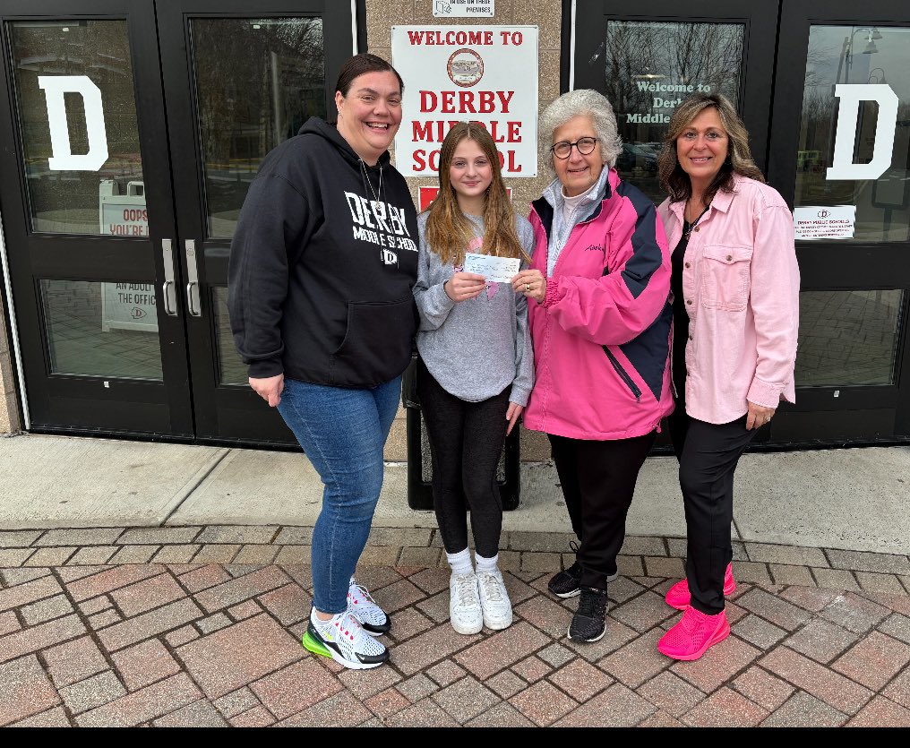 DerbyMiddle_CT's tweet photo. Way to go Emma! Today DMS provided a donation to Seymour Pink. 🎀🎀 #WeAreDMS #DMSontheRISE https://t.co/sxnoGekBag