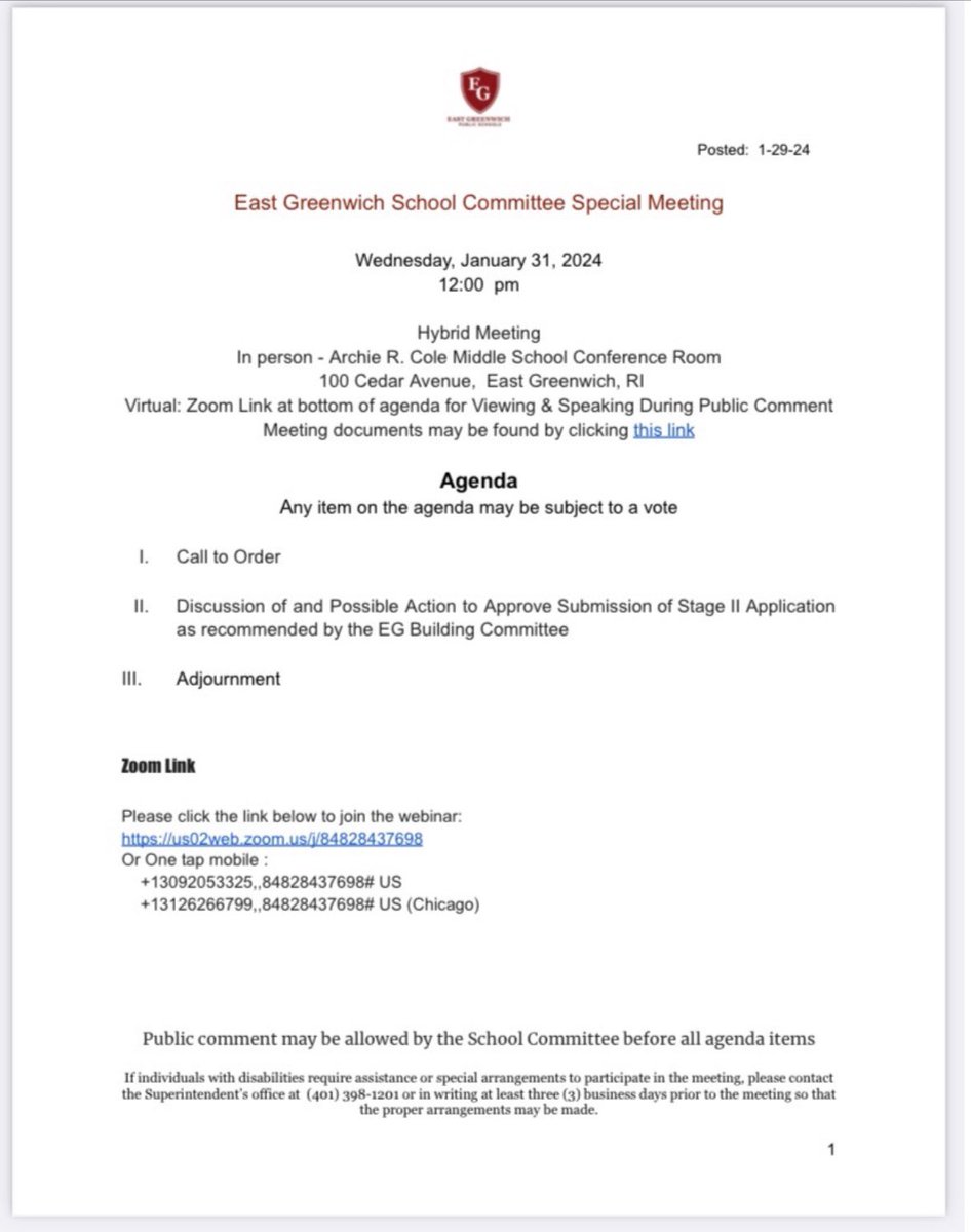 TheStonesEG's tweet photo. Special School Committee Meeting in East Greenwich today at NOON. $150 MILLION DOLLAR BOND CONTROL. Should be a doozy. Someone is lying. #BondFraud #2024Transparency @wpro @NBC10 @wpri12 @Globe_RI @projo @Coalition_Radio @egdemocrats @EG_GOP https://t.co/BPxsKxrjlT