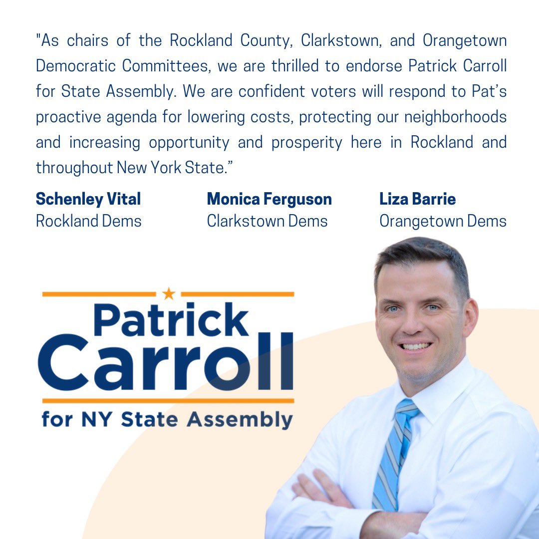 Thank you <a href="/OrangetownDems/">Orangetown Democratic Committee</a> Chair Liza Barrie,  <a href="/rocklanddems/">Rockland County Dems</a> Chair Schenley Vital , <a href="/ClarkstownDems/">Clarkstown Dems</a> Chair Monica Ferguson for your endorsement of my run for NYS96th ! With your support and leadership we will be successful in spreading our message to the voters of the 96th!
