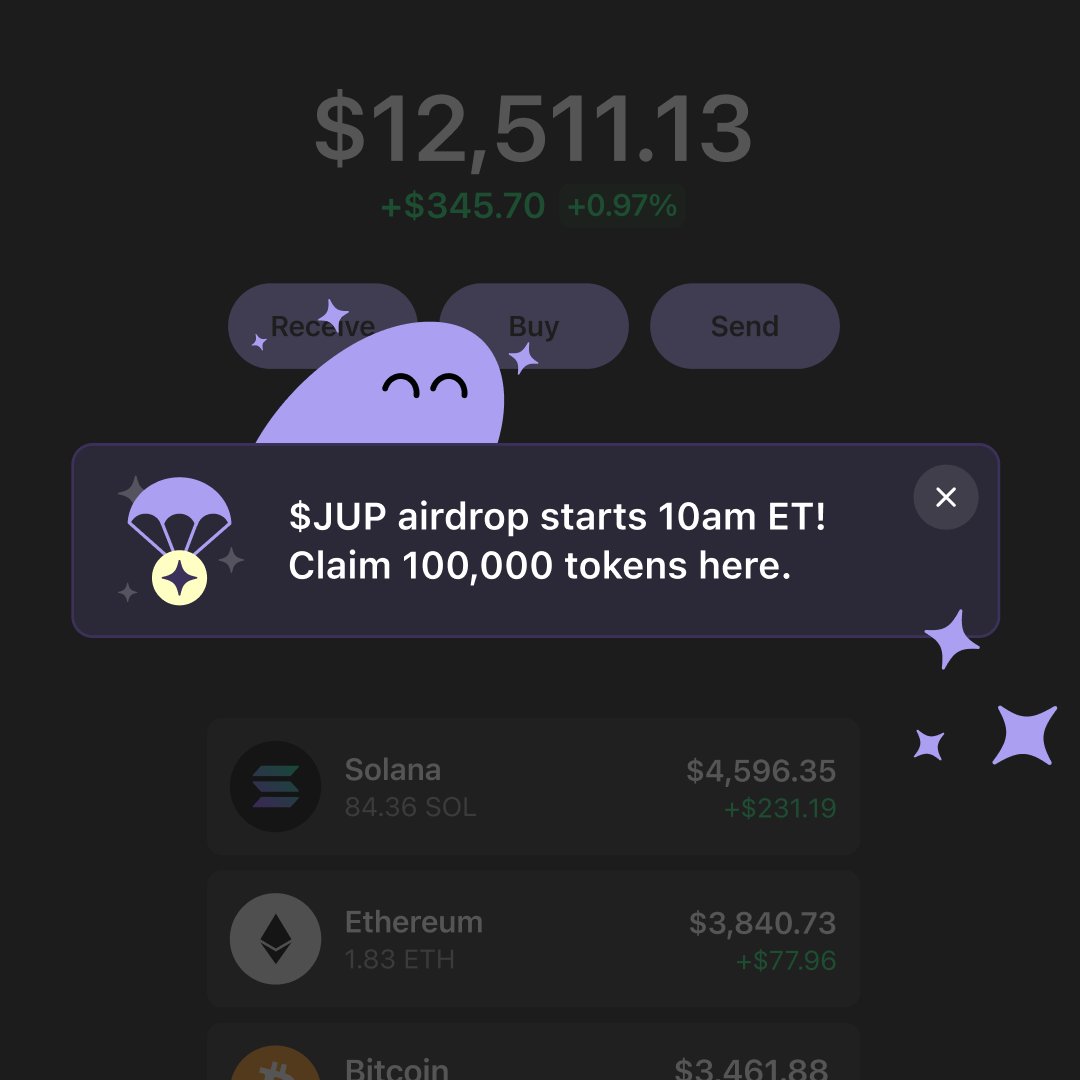 The $JUP airdrop claim goes live today at 10am ET.

We’ve rolled out banners to users who qualify.

If you’re eligible, you’ll see this banner with the official link to claim👇