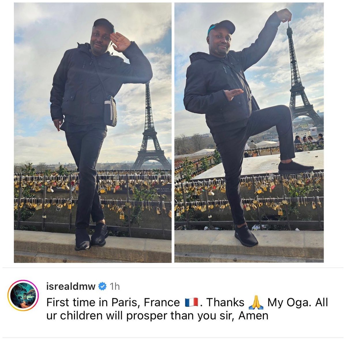 instablog9ja's tweet image. First time in Paris, thanks my Oga --  Isreal DMW thanks Davido for taking him to Paris