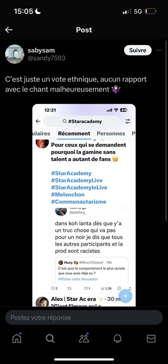 dimzykdl's tweet photo. t’es obsédé par candice, et au delà de ça, tu tiens des propos racistes, "gamins de cités" , "vote ethnique" et j’en passe, tu fais honte à ta team quitte twitter et reviens plus jamais c’est mieux pour toi, malade va
#Staracademy #StarAcademyleLive https://t.co/6EFoD4cC6f