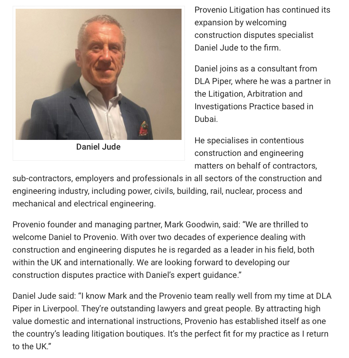 Thanks to <a href="/BusinessDesk_NW/">TheBusinessDesk North West</a> for covering our appointment of Daniel Jude #construction #arbitration #expansion