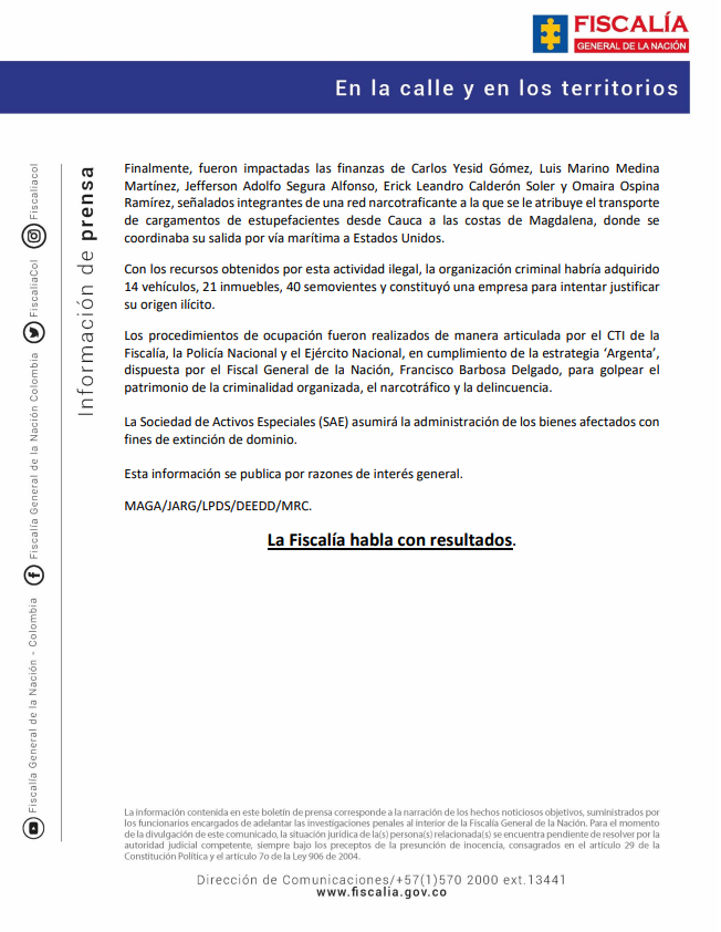 FiscaliaCol's tweet photo. Las propiedades afectadas superan en valor los 12.250 millones de pesos, y están representadas en 21 inmuebles rurales, 22 predios urbanos, 22 vehículos, 3 establecimientos de comercio, 1 sociedad y 80 semovientes. https://t.co/t5tQsZD0qm