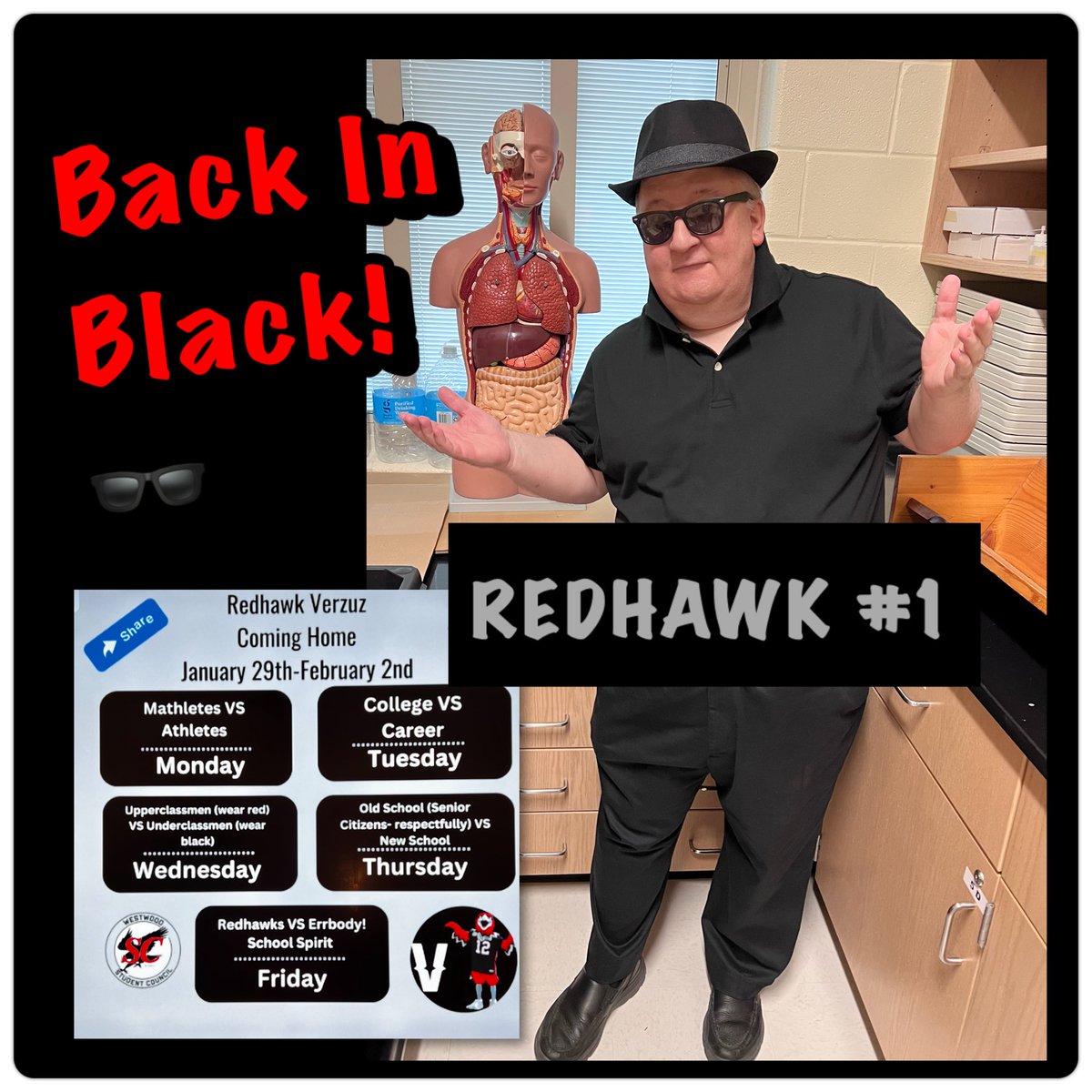 JeffOShields2's tweet photo. #wearblack #dressupdays #schoolspirit #cominghomeweek #westwoodhomecoming2024 #mroshields #backinblack #supportunderclassmen #homecoming #homecomingspiritweek ๐ค @westwood_stuco https://t.co/YejZy9vhTi