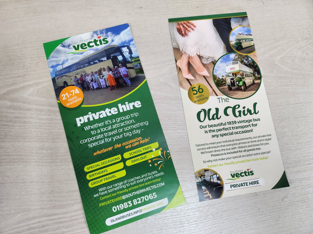 Leaflets for Southern Vectis.. we also supply many other stationery items, business cards, letter heads, flyers etc