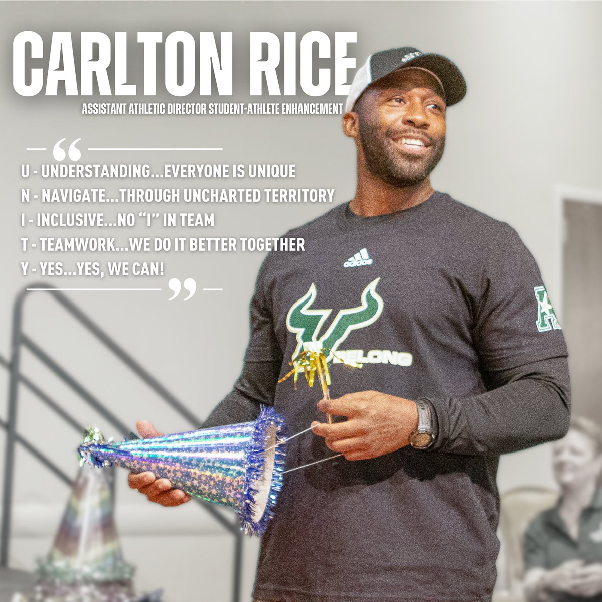 Enhancing_U's tweet photo. On Day 3 of #AmericanUnityWeek we #SpotlightWednesday our @USFAthletics staff, Lee Butler and Carlton Rice, who promote unity across campus and enhance Team USF. 🤘

#HornsUp | #GoBulls https://t.co/cHu5H0C8iw
