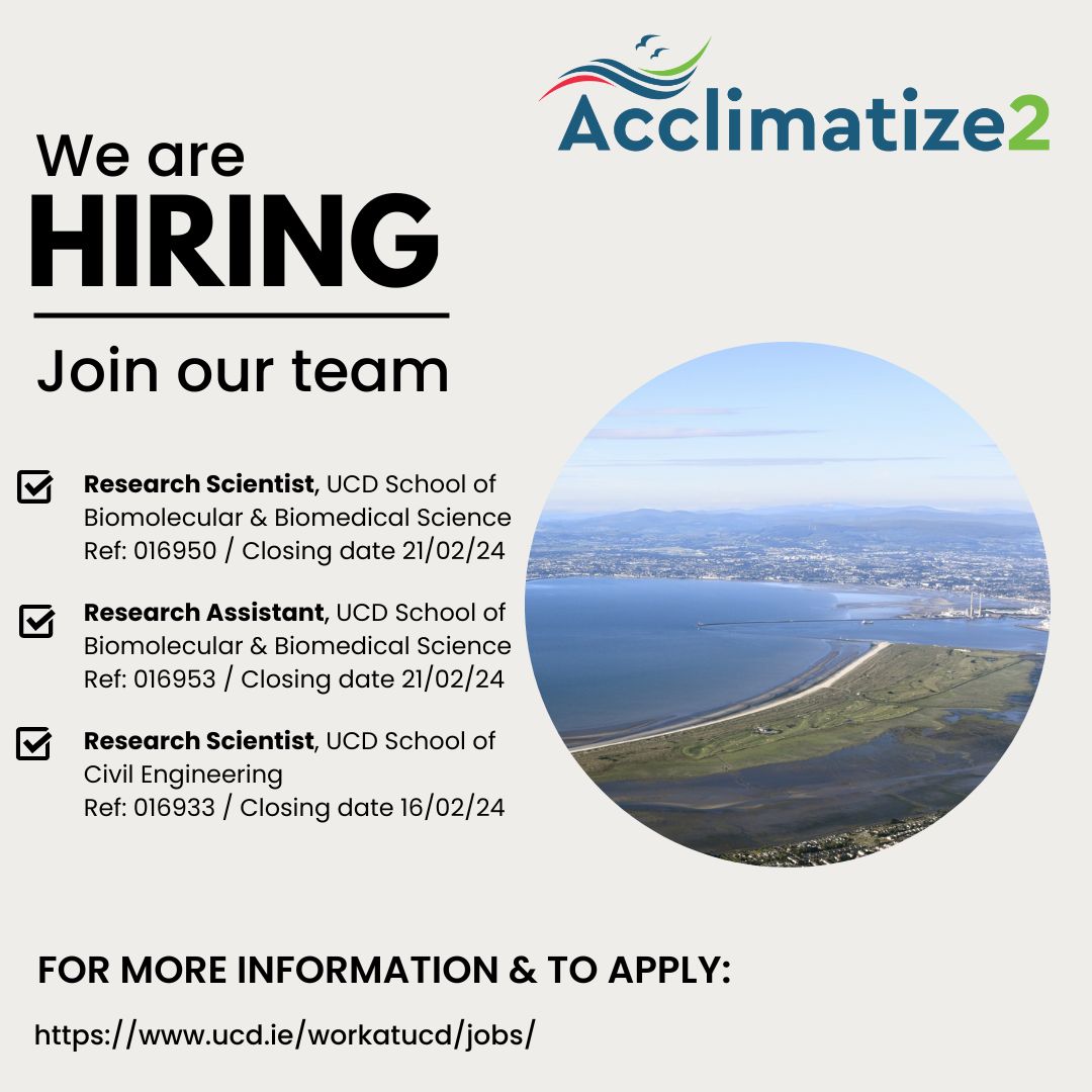 We are hiring! We're looking for enthusiastic team players to join our exciting new project: Acclimatize 2 Research Scientist & Research Assistant w/background in environmental biology, microbiology or similar Research Scientist w/background in civil engineering or similar