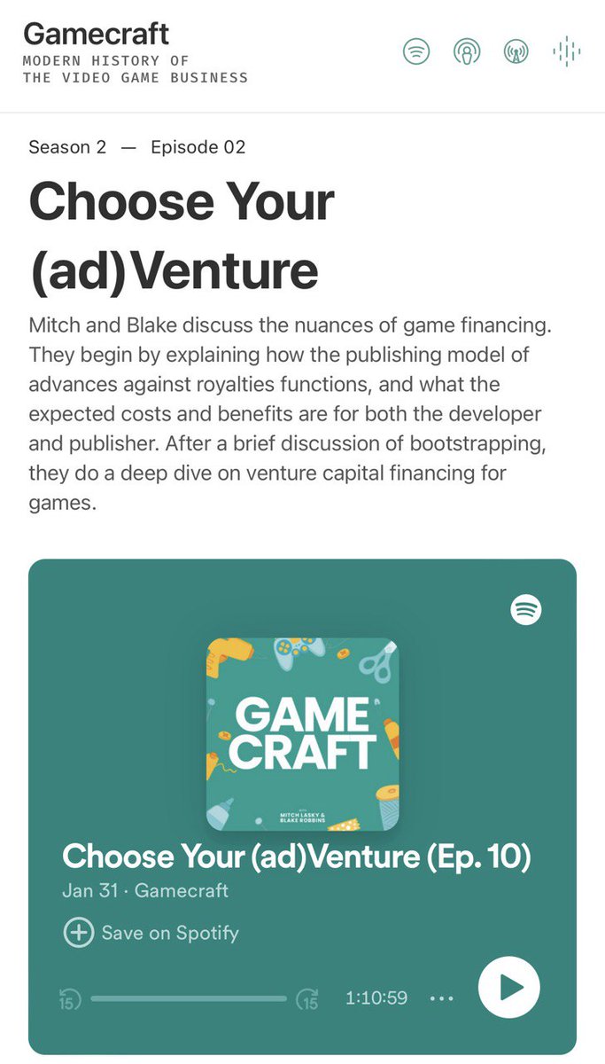 [new episode] Choose Your (ad)Venture Season 2, Ep. 2 @mitchlasky & @blakeir do a deep dive on the nuances of game financing, the current state of gaming VC, and exits! Now available on all platforms!