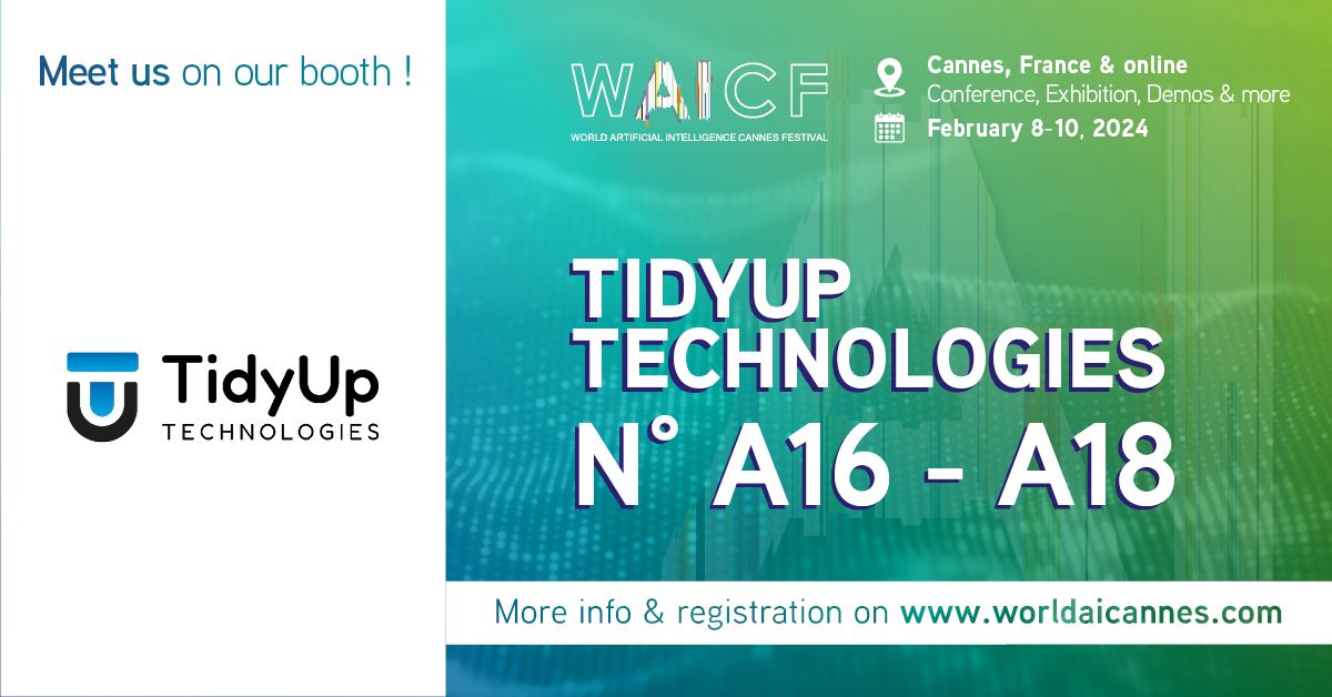 🚀 #EVENEMENT #IA à Cannes ! 
Rejoignez TidyUp Technologies au WAICF, 8-10 fév. 2024. Découvrez #TidyUp, notre solution innovante de gestion de fichiers. 
Ne manquez pas notre #SmartAssistant pour maximiser votre parc documentaire. 
📍 Stand A16-A18, Palais des Festivals, Cannes.