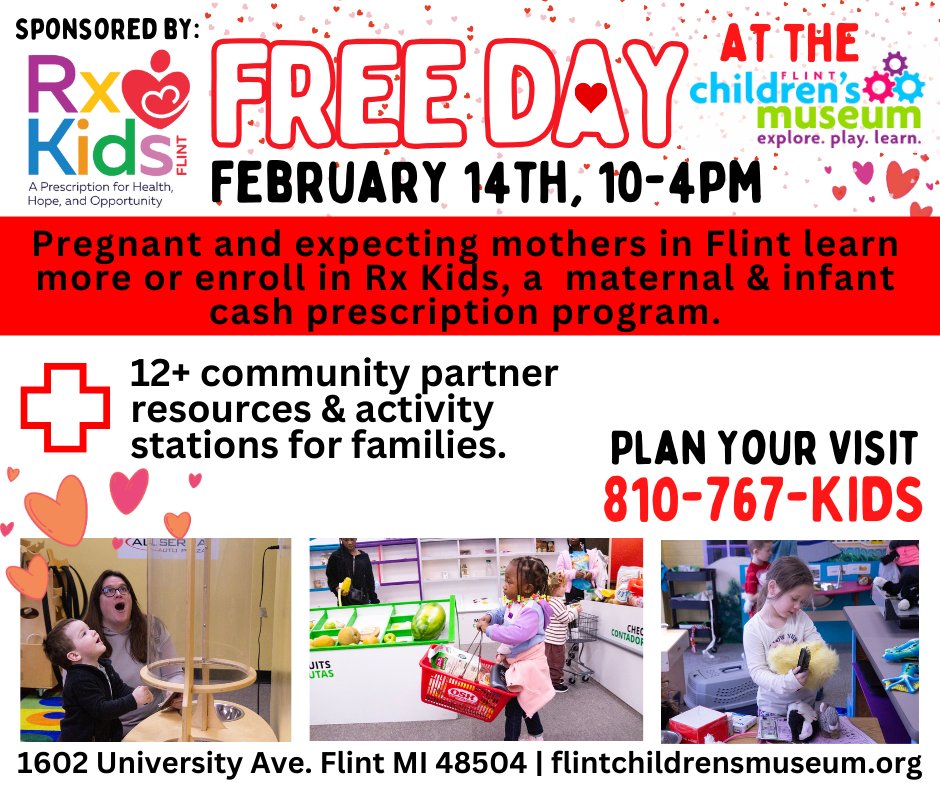 FlintChildrensM's tweet photo. Free family fun, made possible by @FlintRxKids -- a maternal and infant cash prescription program for families in Flint! Learn more during this event &amp; enjoy activities from community partners! 
Info: https://t.co/4CTwfZjEYM  
#RxKids #freeday #flintchildrensmuseum #familyday https://t.co/wk0pzDNio5