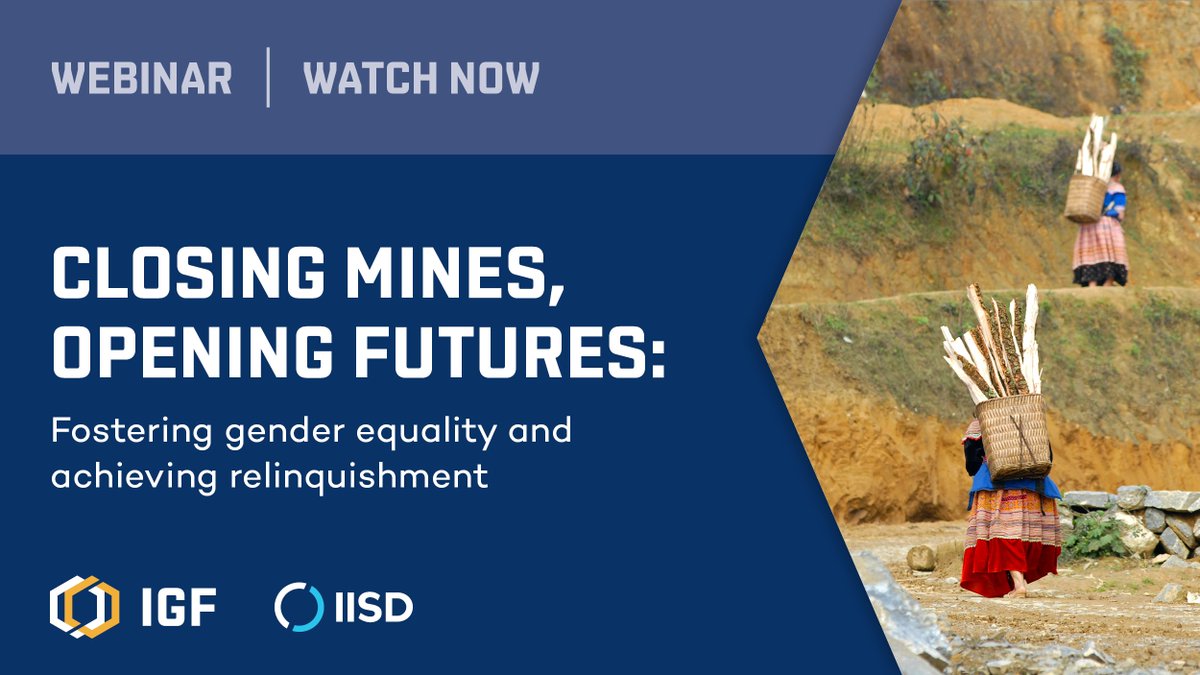 IGFMining's tweet photo. How can governments ensure that gender considerations are integrated into #MineClosure? What are the right policy steps for achieving mine site #Relinquishment?
If you missed last weekβs webinar, the recording and presentations are now available π https://t.co/0j1zJOuvz0 https://t.co/77b6aVTwjh