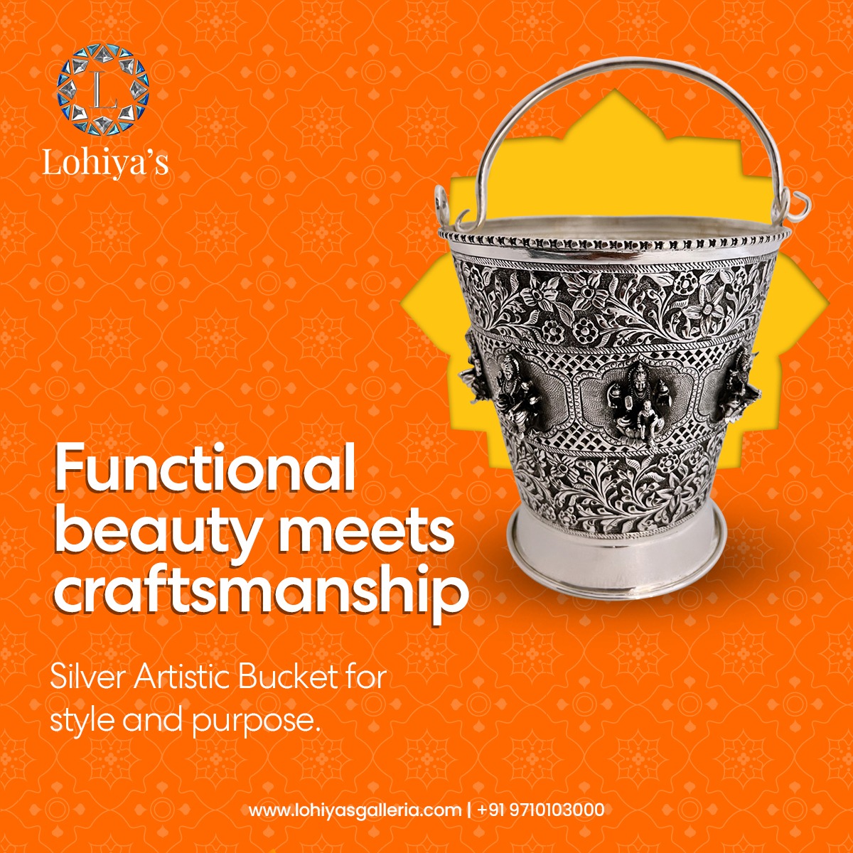 LohiyasG's tweet image. Unveiling the Silver Artistic Bucket from Lohiyas Galleria - a masterpiece that seamlessly blends functionality with aesthetic charm. Crafted for those who appreciate the extraordinary. ✨ 
.
For pricing and more information connect - +91 97101 03000
.
#ArtistryInMetal