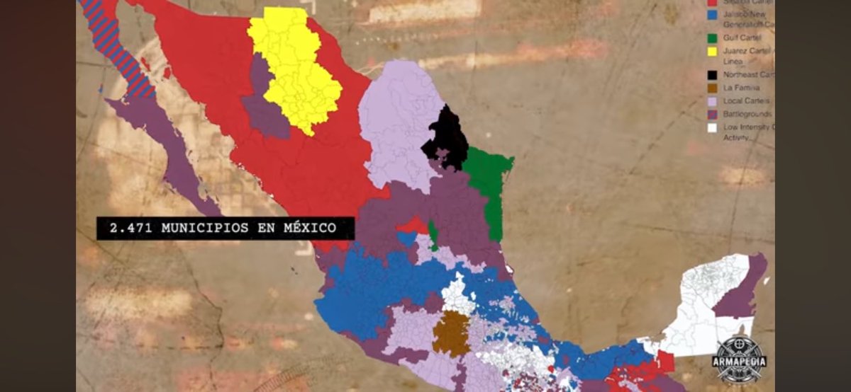 Mapa del narcotrafico en México 2024 créditos y derechos corresponden a <a href="/ioangrillo/">Ioan Grillo</a> si quiere ver un video de Armapedia sobre este estudio hecho por Ioan Grillo y Luis Chaparro está en mi perfil, el artículo también lo puede encontrar en el perfil de Ioan Grillo.