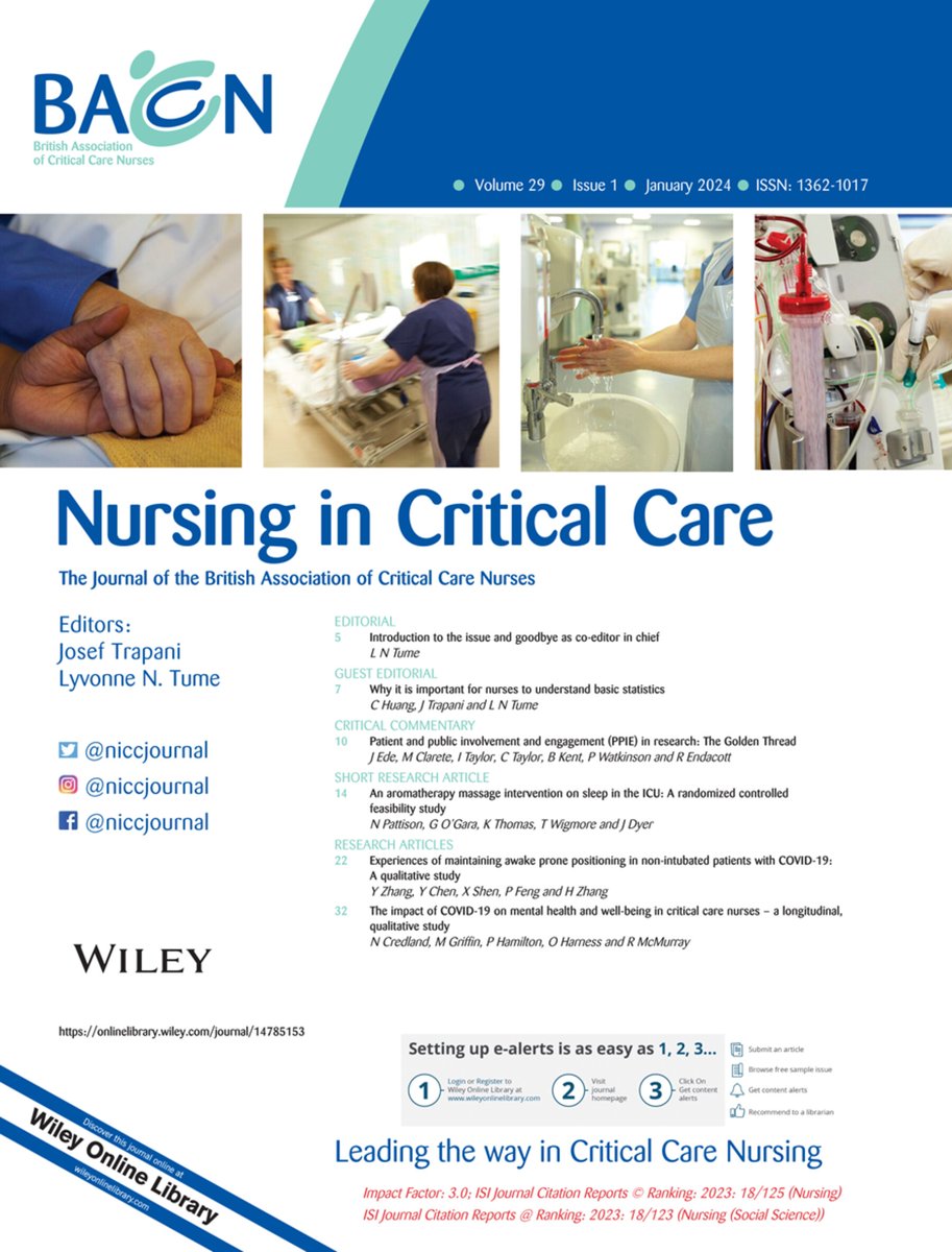 We are excited to announce that the first issue of Nursing in Critical Care Journal for 2024 is now live! In this issue you will find editorials, commentaries, review articles, original research papers and more! Link to issue: onlinelibrary.wiley.com/toc/14785153/2…