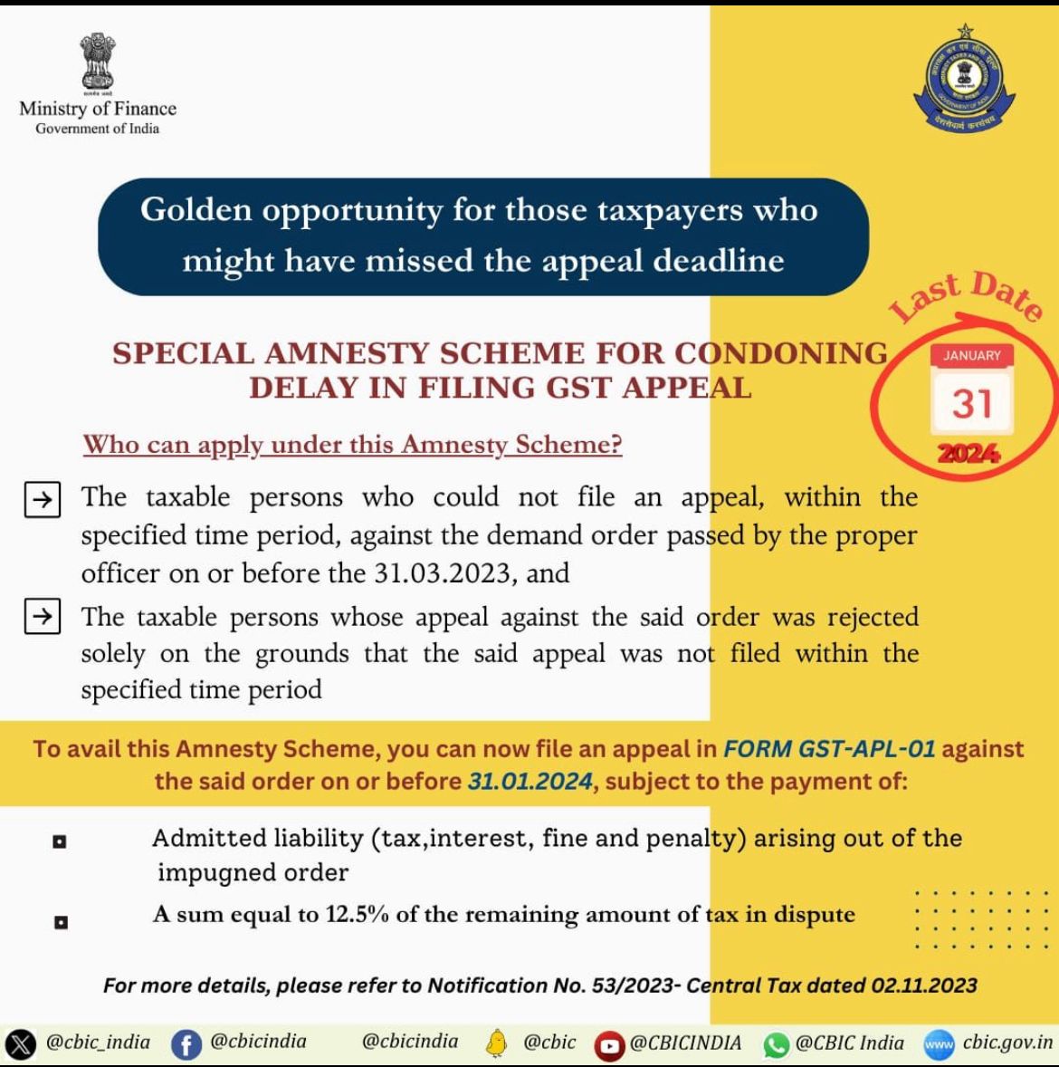aarchanay's tweet photo. Current GST appeal amnesty has been truly beneficial for many dealers who were struggling bank attachments &amp; demands for non-filing of appeal in time.
It's humble request to @nsitharaman ji and @narendramodi ji to help the dealers by extending amnesty to 31st Match 24 https://t.co/PMpO8y19KJ