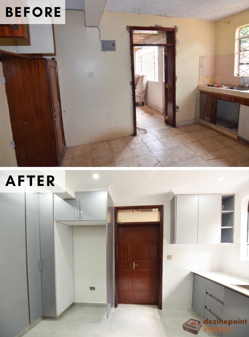 dezinepoint's tweet photo. Give your kitchen a fresh start! 🤩Witness the complete transformation of our recent Kahawa Sukari project, where new cabinetry not only provides maximum storage but also upgrades the entire space from scratch glamming up the space revealing a stunning new look https://t.co/j4Ej6cDLkx