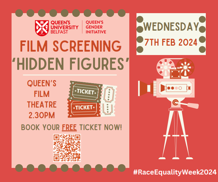 QGI_QUB's tweet photo. 📢Calling all @QUBstaff &amp; students!
You are invited to attend a free screening of ‘Hidden Figures'.  This event is part of a series of activities planned to mark #RaceEqualityWeek2024

📅Wed 7th Feb
⏰2.30 - 5.00pm
📍Queen’s Film Theatre
🎟️Register here: https://t.co/VJMpCZBNOt https://t.co/BOKcIwrSk1