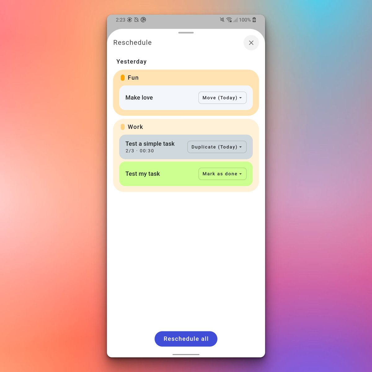 In the upcoming version, you'll be able to reschedule past unfinished calendar sessions all at once. 🔄

#buildinpublic #indiehackers #productivity #secondbrain