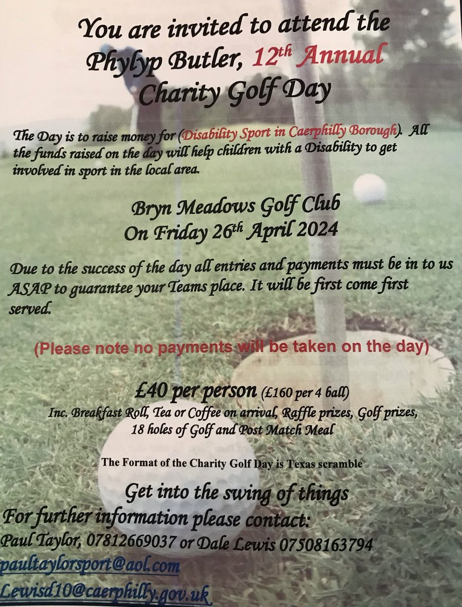 The Phylyp Butler Charity Golf Day (@gardnermeggy) on Twitter photo Itβs that time of year again and letβs make a difference together! β³οΈβ³οΈ. Please join us for our 12th year, <a href="/debbiebut03/">Debbie Butler</a> <a href="/dlewis1989/">Dale Lewis</a> <a href="/paultaylorsport/">Paul Tinker Taylor</a> . DM or phone to book - 26.04.24. <a href="/sport_leisure/">CCBC Sport Caerphilly</a> Itβs that time of year again and letβs make a difference together! β³οΈβ³οΈ. Please join us for our 12th year, <a href="/debbiebut03/">Debbie Butler</a> <a href="/dlewis1989/">Dale Lewis</a> <a href="/paultaylorsport/">Paul Tinker Taylor</a> . DM or phone to book - 26.04.24. <a href="/sport_leisure/">CCBC Sport Caerphilly</a>