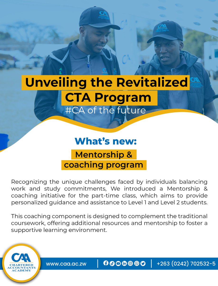 caazimbabwe's tweet photo. Unveiling the revamped CTA program, changes that elevate your learning experience to new heights! 
#caofthefuture
#leaderinnaturingcas
 #differencemaker #CAA
#leaderinnurturingcharteredaccountants#FutureProofCareer
#financialindependence #charteredaccountant https://t.co/rXuHrulWCw