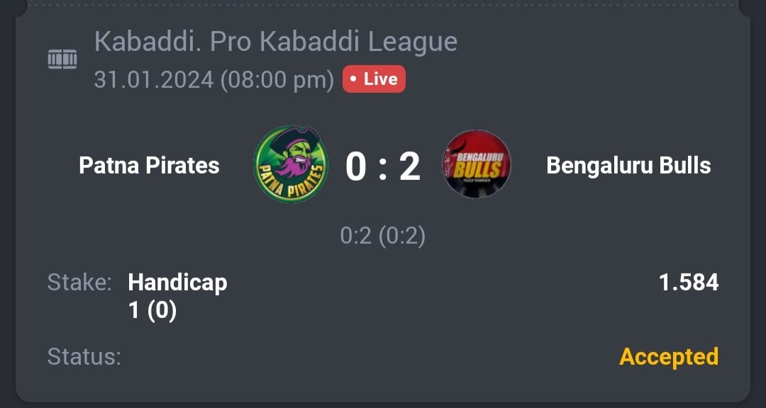 A3RBET's tweet photo. Kabaddi - Pro Kabaddi League

🤼 Patna Pirates 0
🔖 1.58
💵 10 Units

#GamblingTwitter #SportsBetting #TeamParieur #SportsBet #Betting #FreePicks #A3RBET #SportsBettor

#ProKabaddi #PKL #Kabaddi #PKLSeason10 #10PKL #PATvBLR #BengaluruBulls #Bengaluru #ಗೂಳಿಕಣೋ
 
Like + RT https://t.co/crBPiO16XD