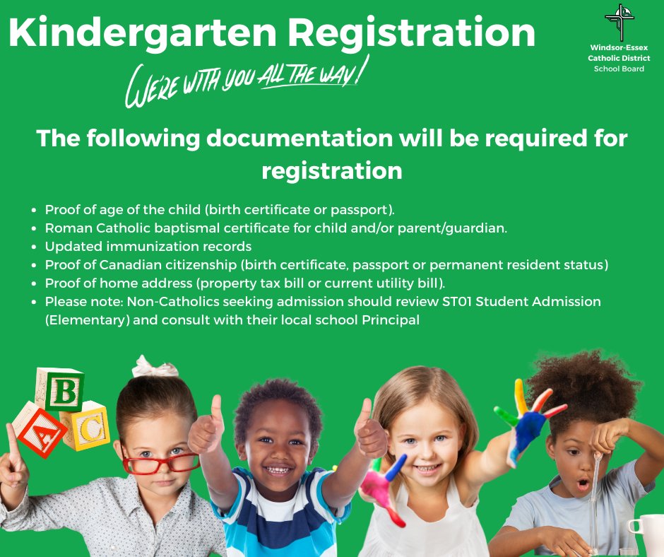 Prepare for your child's WECDSB Kindergarten adventure! Click the link below to register and access valuable resources to guide you at every step. #WECDSB #KindergartenRegistration wecdsb.on.ca/schools/regist…