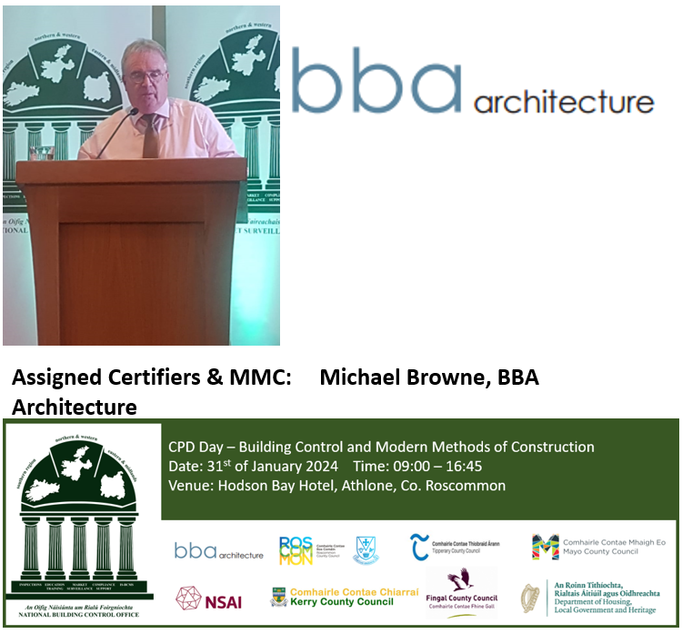 National Building Control Office (@nbcoireland) on Twitter photo Michael Browne of BBA Architecture speaking on the role of Assigned Certifier inspecting MMC at the <a href="/NBCOIreland/">National Building Control Office</a>-hosted CPD Event "Housing for All : Building Control and MMC" #mmc #buildingcontrol #HousingForAll
<a href="/DeptHousingIRL/">Department of Housing, Local Government & Heritage</a>
<a href="/LGMAIreland/">Local Government Management Agency</a>
<a href="/CCMALocalGov/">CCMA</a> Michael Browne of BBA Architecture speaking on the role of Assigned Certifier inspecting MMC at the <a href="/NBCOIreland/">National Building Control Office</a>-hosted CPD Event "Housing for All : Building Control and MMC" #mmc #buildingcontrol #HousingForAll
<a href="/DeptHousingIRL/">Department of Housing, Local Government & Heritage</a>
<a href="/LGMAIreland/">Local Government Management Agency</a>
<a href="/CCMALocalGov/">CCMA</a>