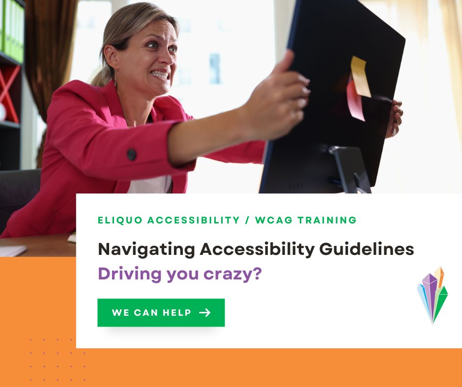 eliquotraining's tweet image. Navigating accessibility guidelines driving you crazy? Our team at #EliquoTraining can help!

Access our web accessibility checklist to keep you on track: eliquotraining.com/wcag-checklist/.

#accessibility #accessibilitychecklist #accessibledesign #accessibilityforall #accessibilitymatters
