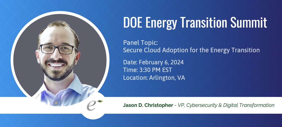 Energy Impact Partners (@energyimpact_) on Twitter photo Coming up: Panel discussion with EIP's <a href="/jdchristopher/">j.d.christopher</a> at the DOE (<a href="/ENERGY/">U.S. Department of Energy</a>) Energy Transition Summit, discussing future clean energy applications for the cloud and the technical, regulatory, standards, and/or best practices to ensure secure cloud adoption. #energytransition Coming up: Panel discussion with EIP's <a href="/jdchristopher/">j.d.christopher</a> at the DOE (<a href="/ENERGY/">U.S. Department of Energy</a>) Energy Transition Summit, discussing future clean energy applications for the cloud and the technical, regulatory, standards, and/or best practices to ensure secure cloud adoption. #energytransition