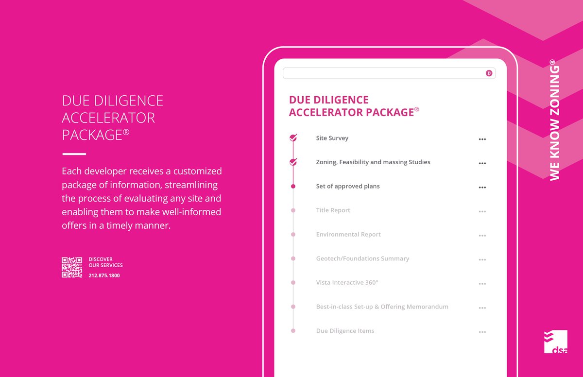 The Due Diligence Accelerator Package®: our meticulously curated, exclusive resource that simplifies the intricate evaluation process for developers, allowing them to make well-informed offers in a timely manner. 

#DDAP #DSA #developmentsites #developmentsiteadvisors #nyc
