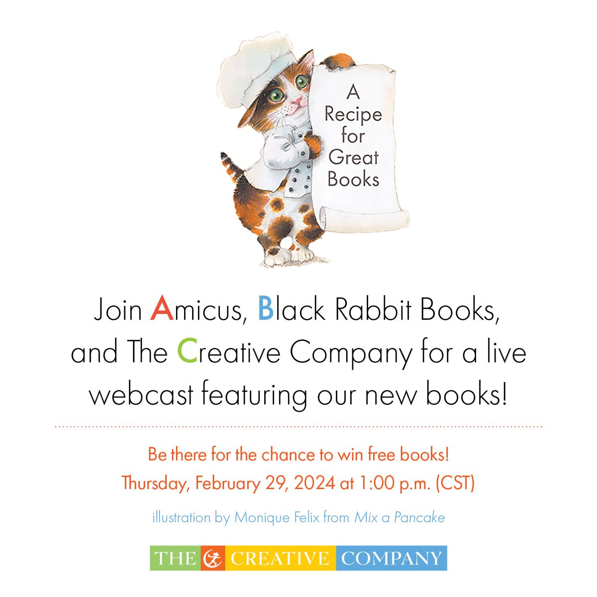 We're joining @CreativeCoMN and @amicuspub for a spring webinar to give you the first look at our new titles!

Register here: bit.ly/S24-webinar

#webinar #freewebinar #newbooks #childrensbooks #giveaway #BlackRabbitBooks