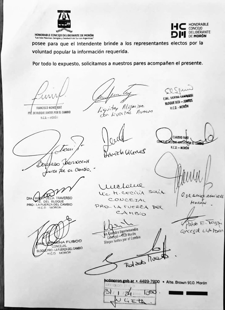 Felicitaciones a los 13 concejales de #Morón que reclamaron al intendente @LucasGhi que de explicaciones en el Concejo Deliberante ante el aumento de la actividad delictiva
