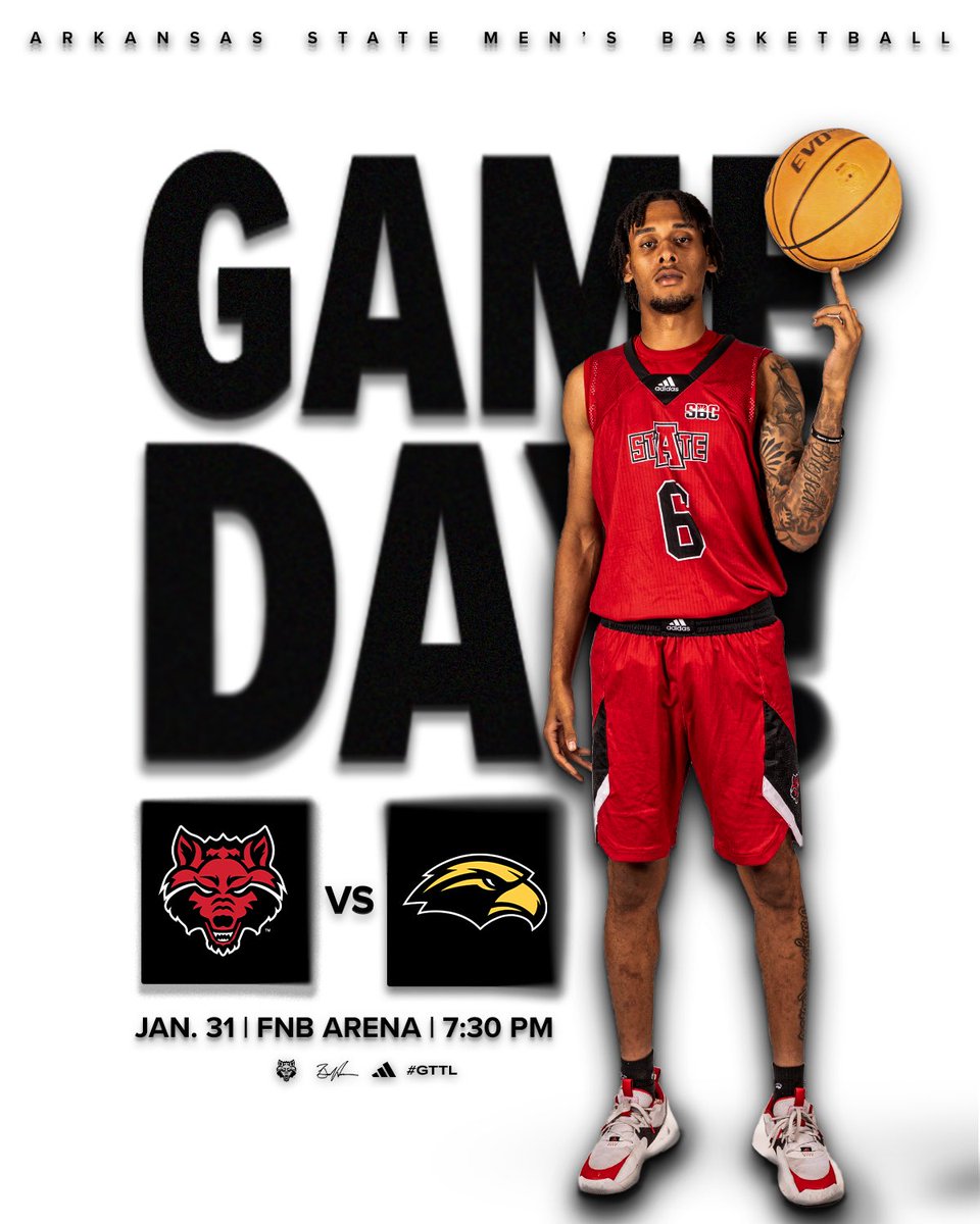 AStateMB's tweet photo. It’s 𝐆𝐀𝐌𝐄𝐃𝐀𝐘 in Jonesboro‼️

🆚 Southern Miss
🕢 7:30 PM
📍 Jonesboro
🏟️ FNB Arena
📺 https://t.co/oIRGoue8Qp 
📊 https://t.co/yuHpNZxfFV 
📻 https://t.co/qN62TCDngp 

#GTTL | #WolvesUp https://t.co/OOGLhDFMwE