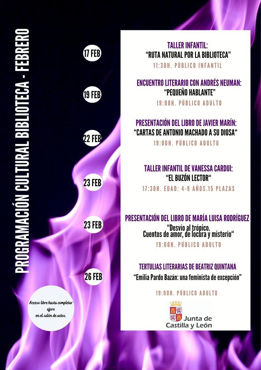 BiblioPalencia's tweet photo. ‼️ Ya está aquí la #agenda de #actividades de #febrero en @BiblioPalencia, con toda la programación de #Carnaval, exposiciones, talleres infantiles, teatro, cine, recital poético, presentaciones de libros, encuentros literarios y mucho más.

Toma nota y no te pierdas nada 🤗#VEN https://t.co/xxUuoA1uJ7