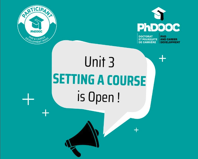 PhDOOC's tweet photo. 🤩 The PhDOOC team is thrilled to announce the launch of:
👉 Unit 3, entitled  "Setting a course"
in Season 8 of the “PhD and Career Development” MOOC! #phdooc #mooc #phd #career #job #season #8 https://t.co/lLgtiqRZh1