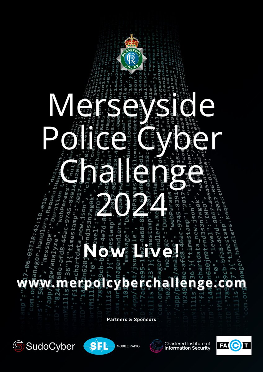 MerPolCyber's tweet photo. Its HERE!
#MerPolCyberChallenge24 is now Live!
The Challenge is open to any student in Merseyside aged 11-18.
Online Challenge Feb1st -29th
Finals will be March 25/26th
Have a go!
#MerPol #CGI #IBM #Grok https://t.co/6UCaVBC7qY