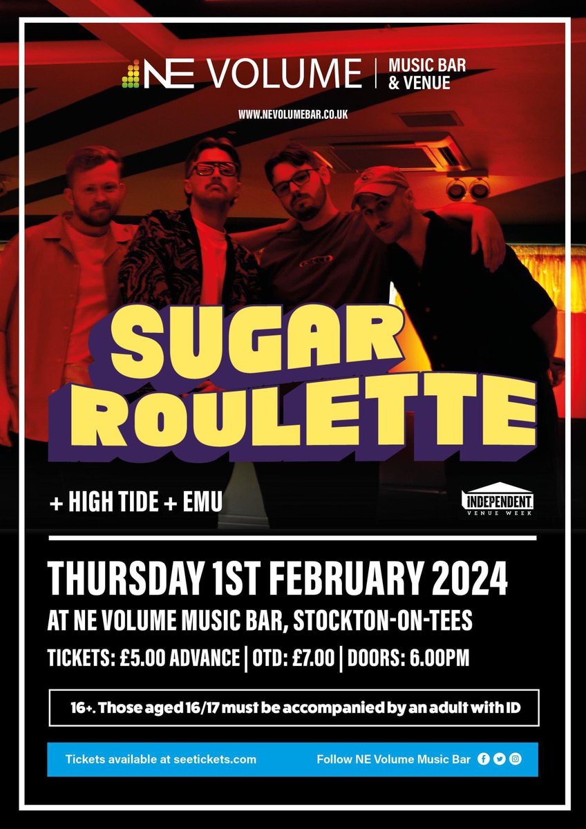 Speaking about their sound, Sugar Roulette noted: “I think we like doing both sides of it, so doing the really aggressive punkier songs and then also being able to do the more poppy side.”

Support comes from alt-rock outfits High Tide and EMU.

Tickets: seetickets.com/search?q=Ne+vo…