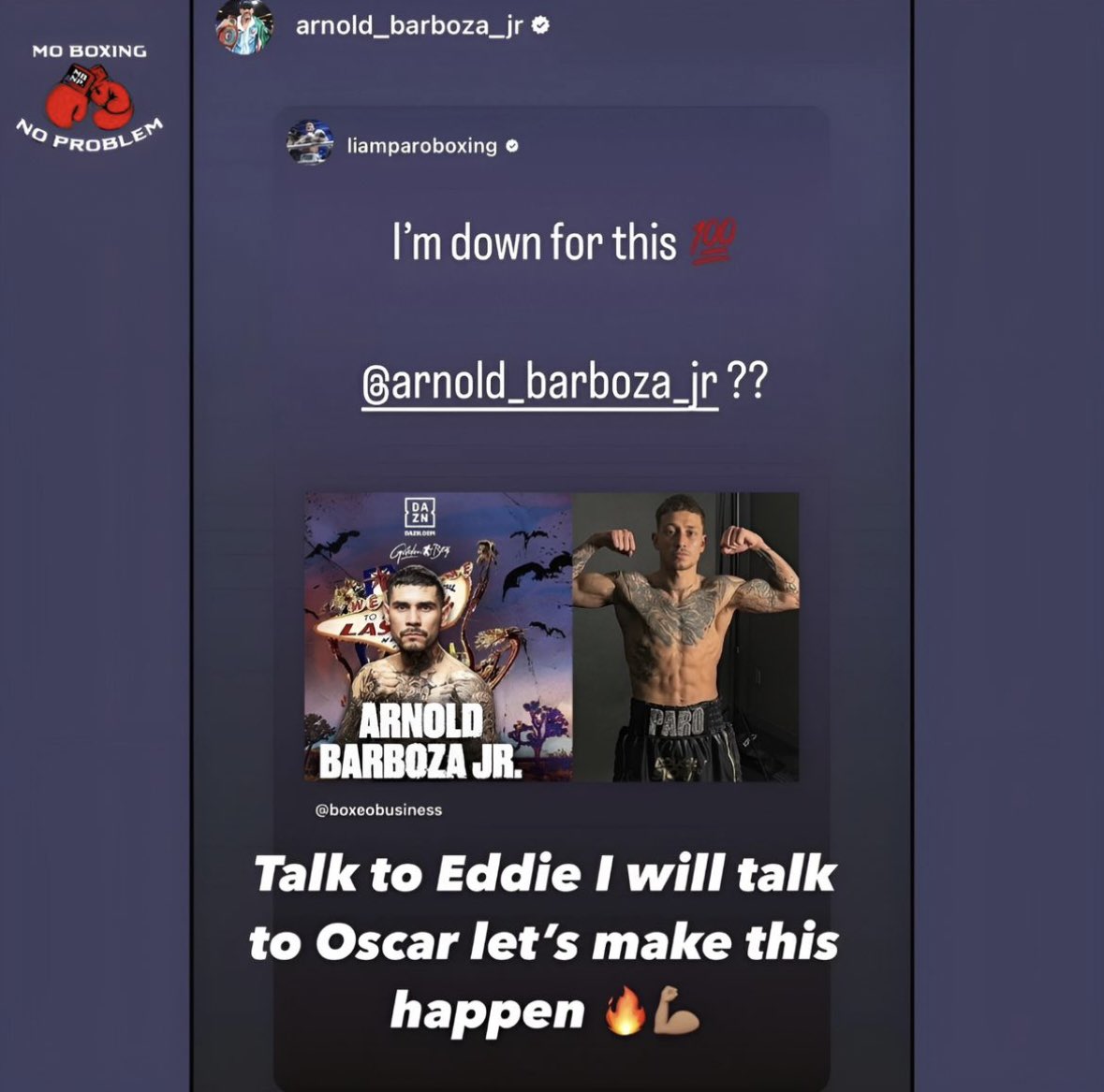 Arnold Barboza Jr. vs. Liam Paro, anyone? Both fighters want this fight, so it may happen next! 💪🔥🥊 @jrBarbozaArnold vs. @ParoLiam #boxing #arnoldbarboza #arnoldbarbozajr #liamparo #superlightweight #oscardelahoya #goldenboyboxing #eddiehearn #matchroomboxing #fighthype