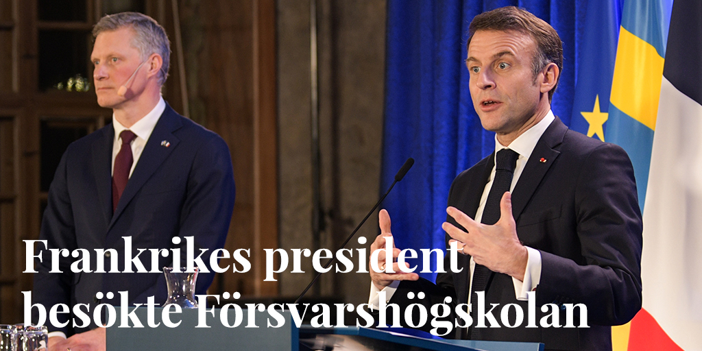 Samtal om europeisk säkerhetspolitik stod på programmet när president Emmanuel Macron under gårdagen besökte Försvarshögskolan och Karlbergs slott där han talade till kadetter, studerande vid det Högre officersprogrammet och särskilt inbjudna gäster. Läs mer: