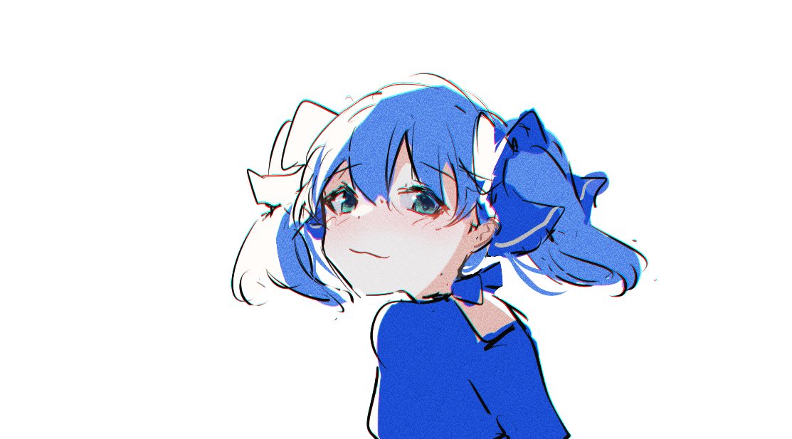1girl solo blue hair white background twintails bow hair bow  illustration images