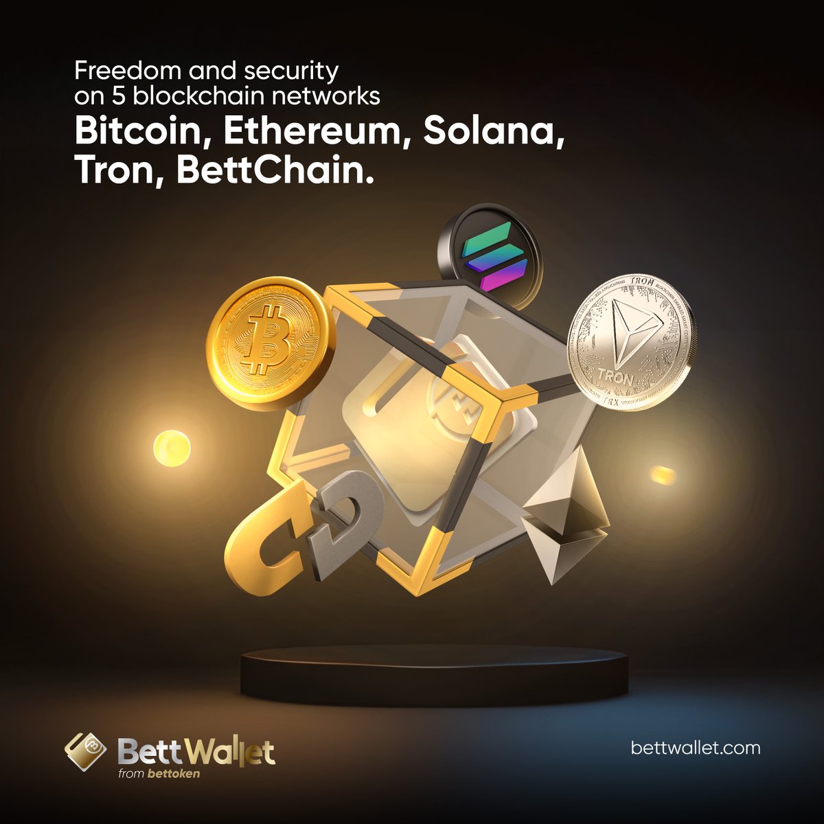 bettwallet's tweet photo. BettWallet supports diverse blockchains for a comprehensive crypto experience. Striving for global financial freedom, BettWallet offers seamless services on five blockchain networks.

#BettWallet #Blockchain #Bitcoin #Ethereum #Solana #Tron #BettChain https://t.co/wU64GHDIjQ