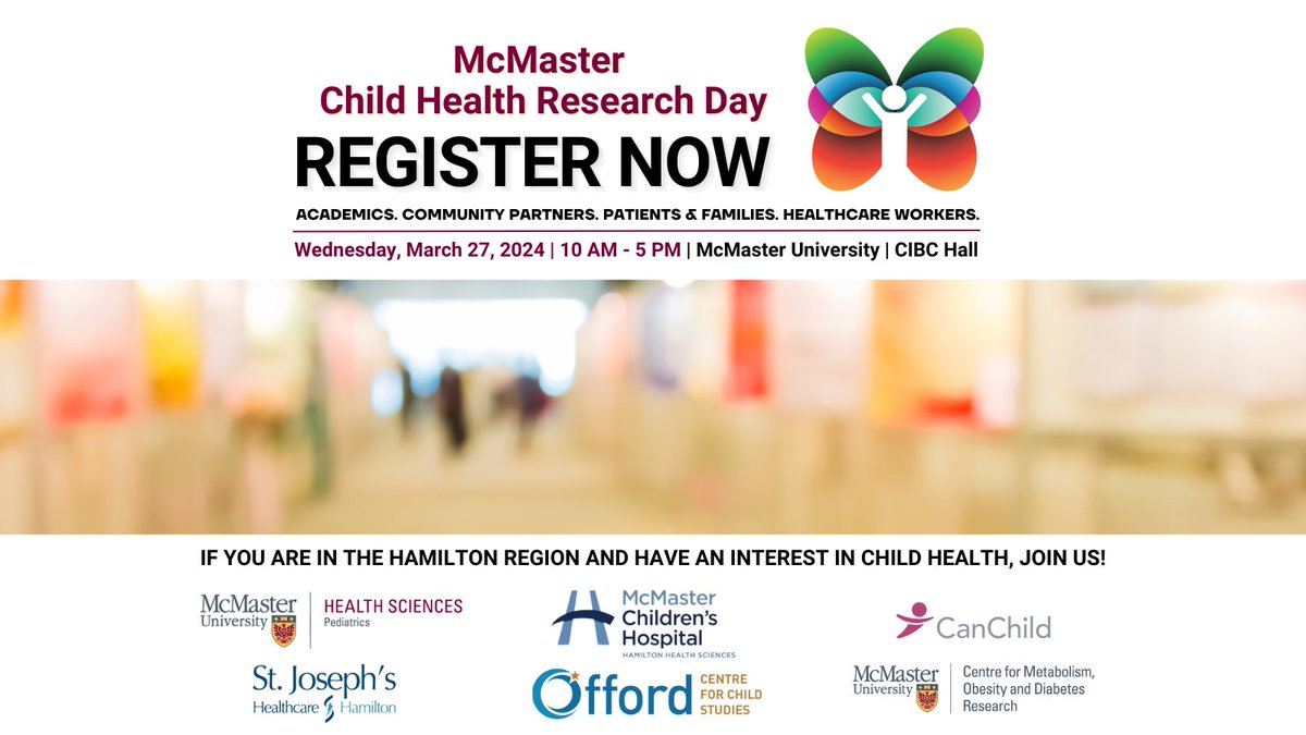 McMaster Child Health Research (@mcmasterchr) on Twitter photo Are you an academic, community partner, or patient-family with an interest in #ChildHealth research?
If so, join us on March 27th <a href="/McMasterU/">McMaster University</a>’s CIBC Hall for #MCHRD2024.
Register now!⬇️
pediatrics.healthsci.mcmaster.ca/research/mcmas… Are you an academic, community partner, or patient-family with an interest in #ChildHealth research?
If so, join us on March 27th <a href="/McMasterU/">McMaster University</a>’s CIBC Hall for #MCHRD2024.
Register now!⬇️
pediatrics.healthsci.mcmaster.ca/research/mcmas…