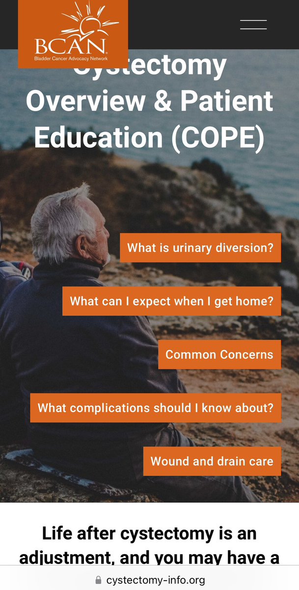 Matt Nielsen, MD (@m_e_nielsen) on Twitter photo šØšØšØ
New, excellent education & support resource for patients and caregivers considering cystectomy for bladder cancer
ā”ļø cystectomy-info.org
šš@CKMcMullen @sgilbert1973 & team for leading & <a href="/BladderCancerUS/">Bladder Cancer Advocacy Network</a> for disseminating šØšØšØ
New, excellent education & support resource for patients and caregivers considering cystectomy for bladder cancer
ā”ļø cystectomy-info.org
šš@CKMcMullen @sgilbert1973 & team for leading & <a href="/BladderCancerUS/">Bladder Cancer Advocacy Network</a> for disseminating